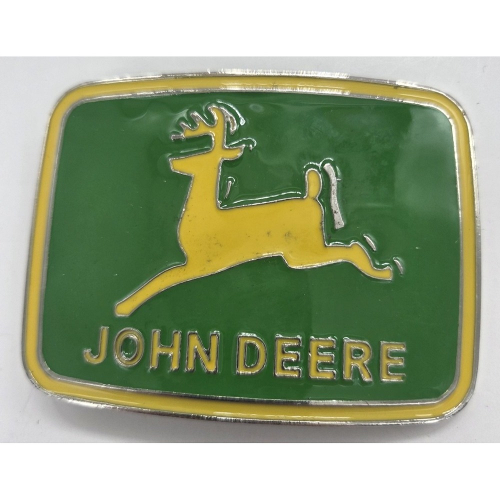 John Deere Green And Yellow Metal Belt Buckle Vintage 1980s By Paul Frank